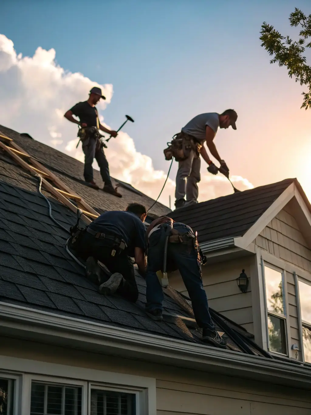 A new roof being installed on a commercial building with a team of professionals, highlighting the quality and durability of the materials.